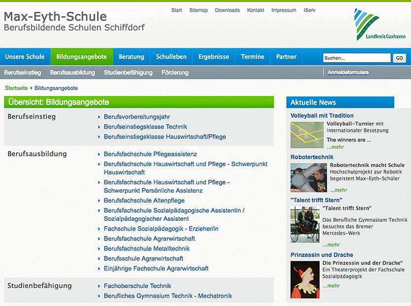 Max-Eyth Schule Schiffdorf: Neuaufbau der Website
