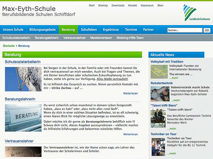 Max-Eyth Schule Schiffdorf: Neuaufbau der Website