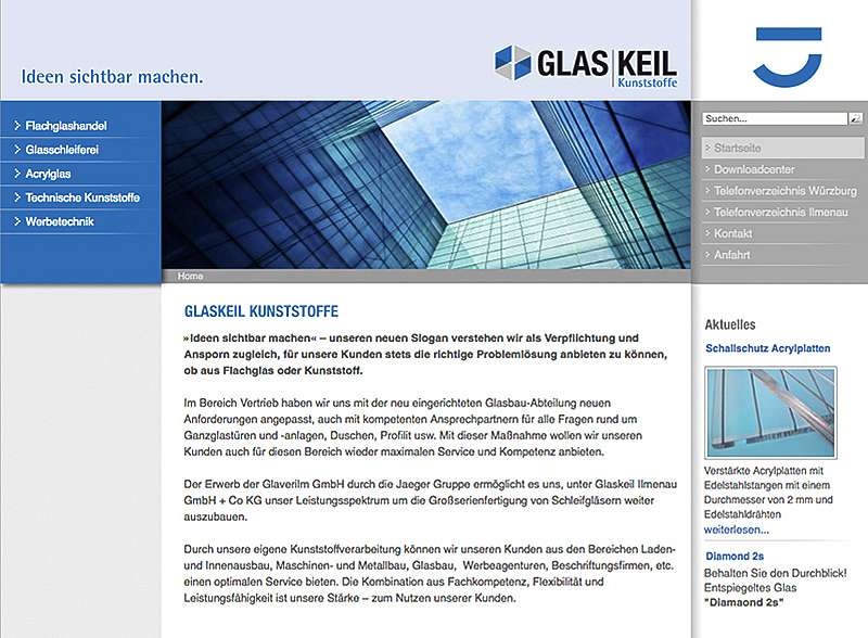 Glaskeil: Neuaufbau der Website