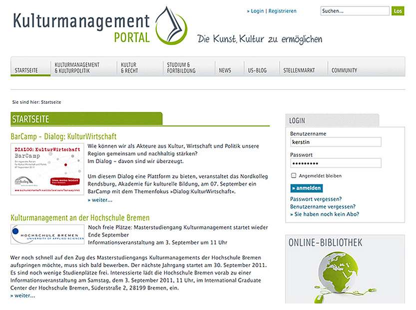 Kulturmanagement Portal: Neuaufbau der Website