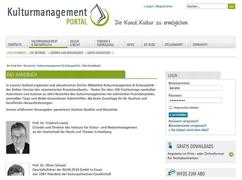 Kulturmanagement Portal: Neuaufbau der Website