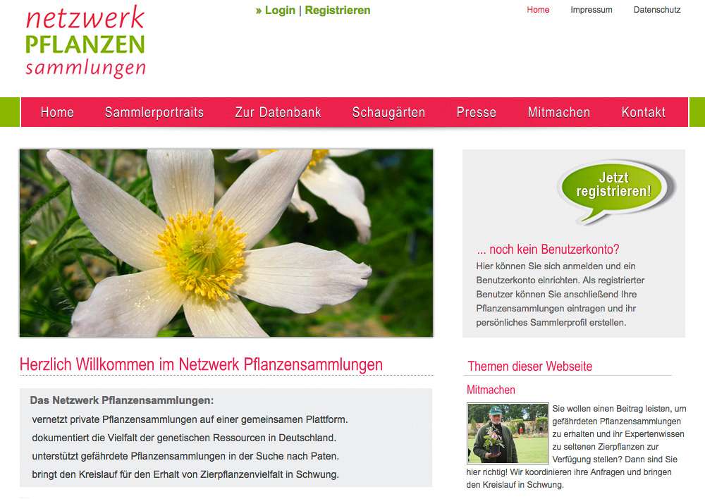 Netzwerk Pflanzensammlungen: Neuaufbau der Website