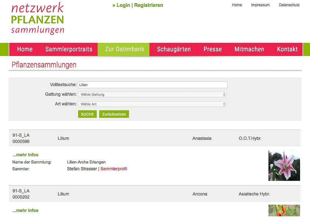 Netzwerk Pflanzensammlungen: Neuaufbau der Website