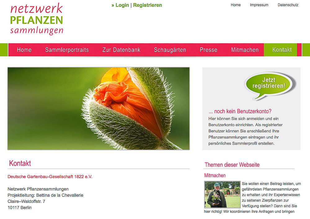 Netzwerk Pflanzensammlungen: Neuaufbau der Website