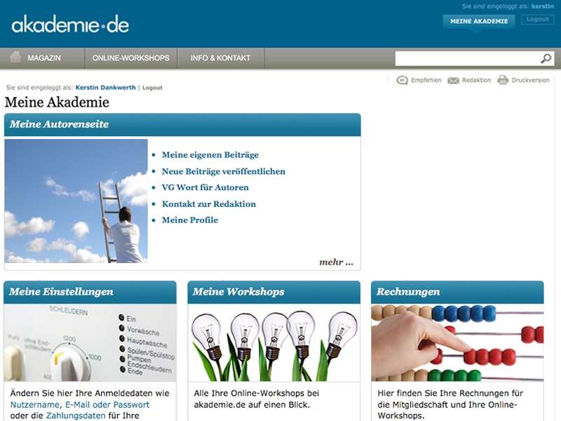 akademie.de: Entwicklung des Weblayouts
