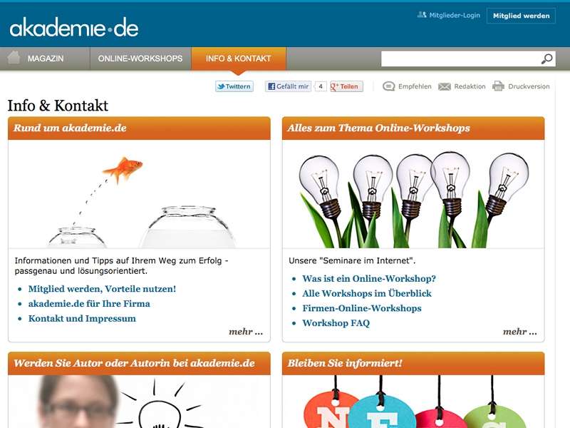 akademie.de: Entwicklung des Weblayouts