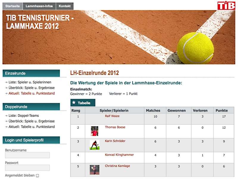 TiB Tennis: Website für vereinsinterne Turniere