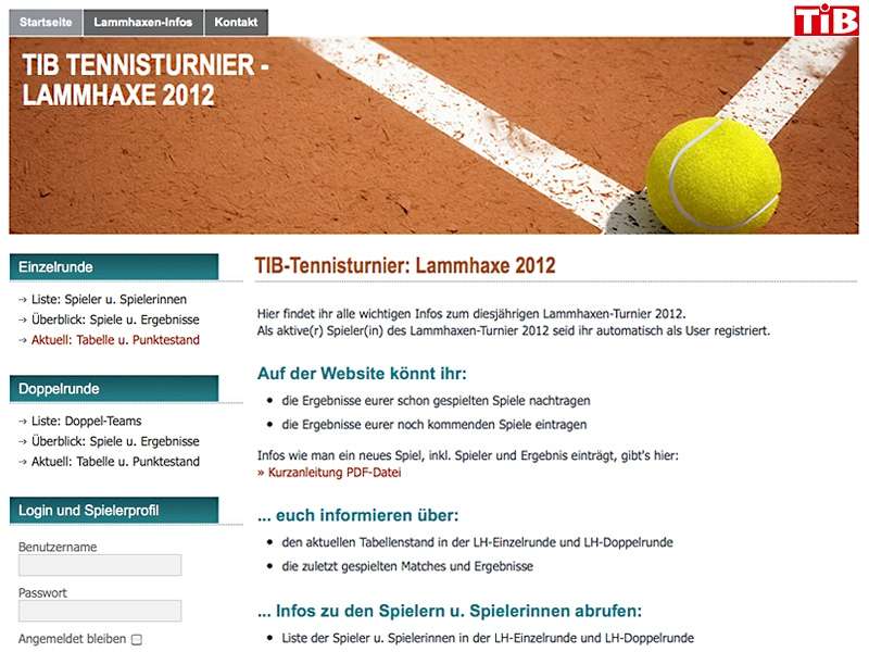 TiB Tennis: Website für vereinsinterne Turniere