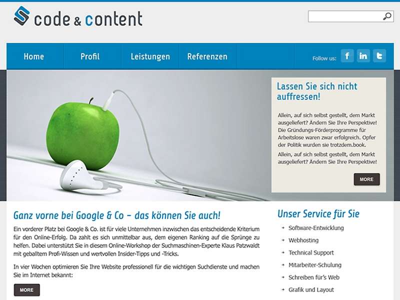 code & content UG: Neuaufbau der Website