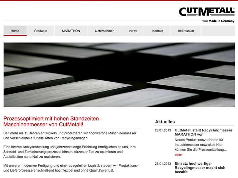 CutMetall: Aufbau der Website mit Joomla! 2.5