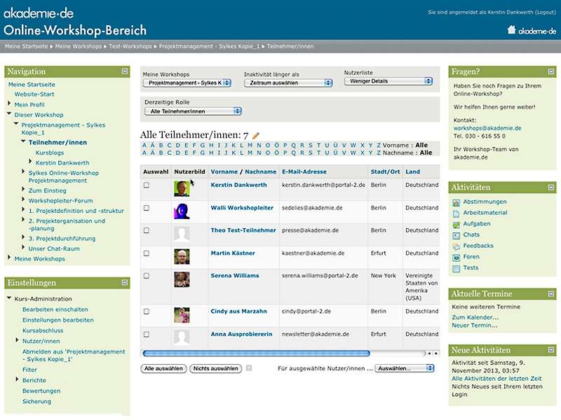 akademie.de Workshop-Plattform: Aufbau der Website