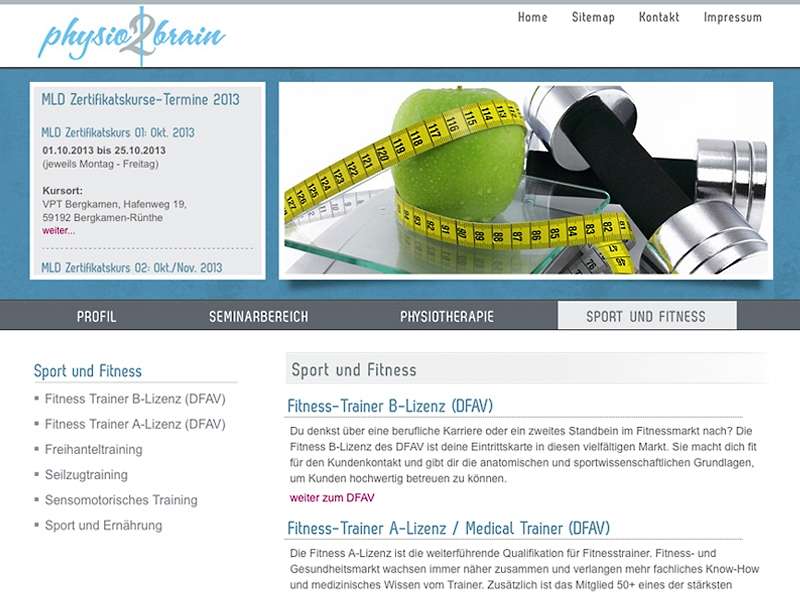 physio2brain: Neuaufbau der Website