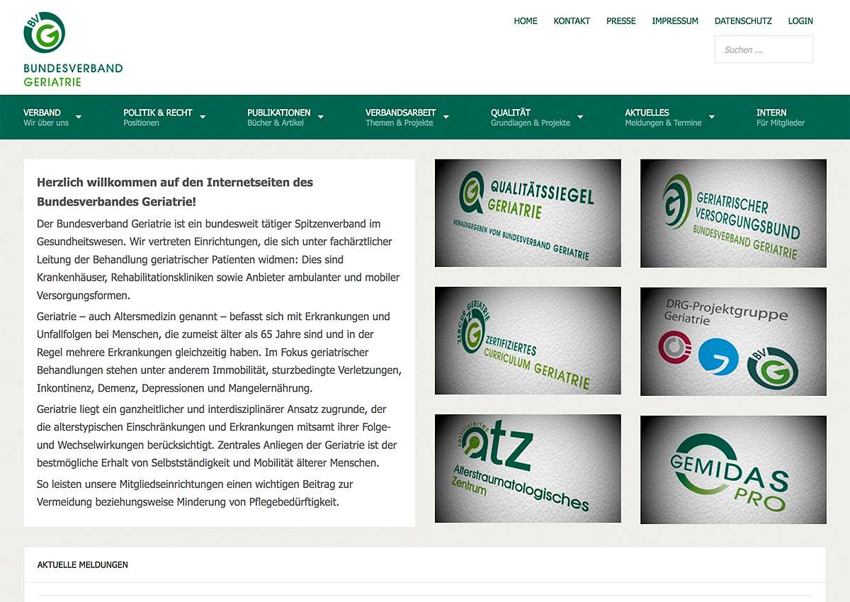 Bundesverband Geriatrie e. V.: Übernahme der Website-Betreuung