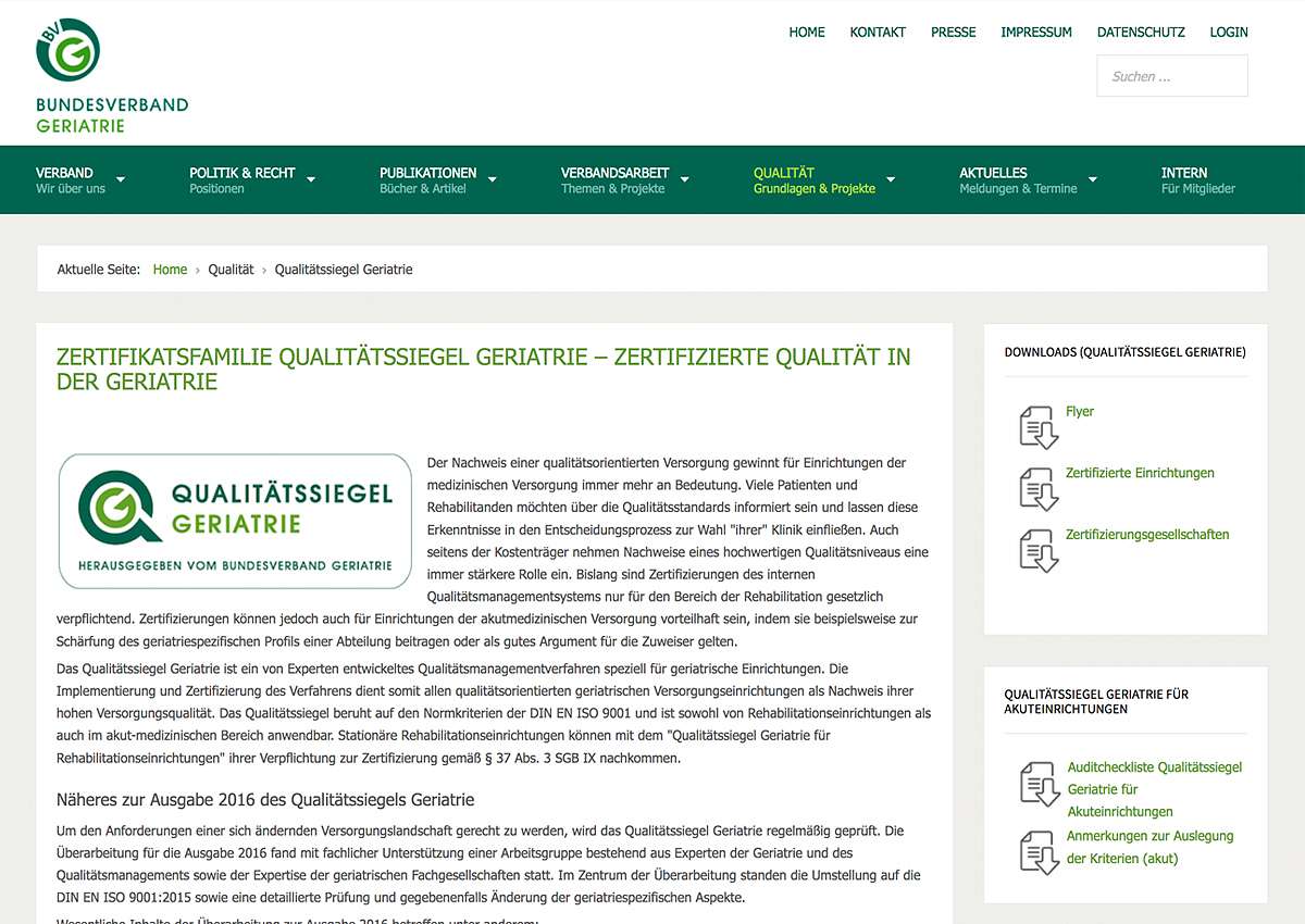 Bundesverband Geriatrie e. V.: Übernahme der Website-Betreuung