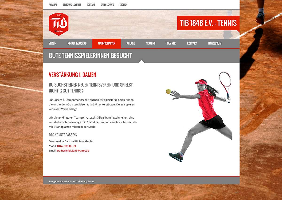 TIB 1848 e.V - Tennis: Aufbau d. Landingpage