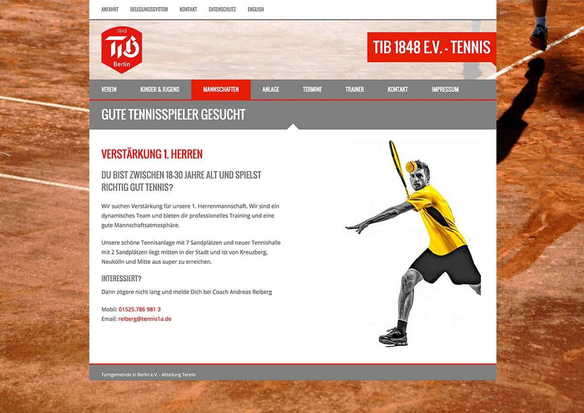 TIB 1848 e.V - Tennis: Aufbau d. Landingpage