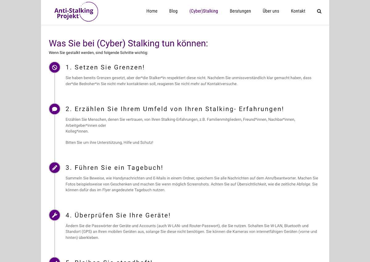 Anti Stalking Projekt: Übernahme der Website-Betreuung