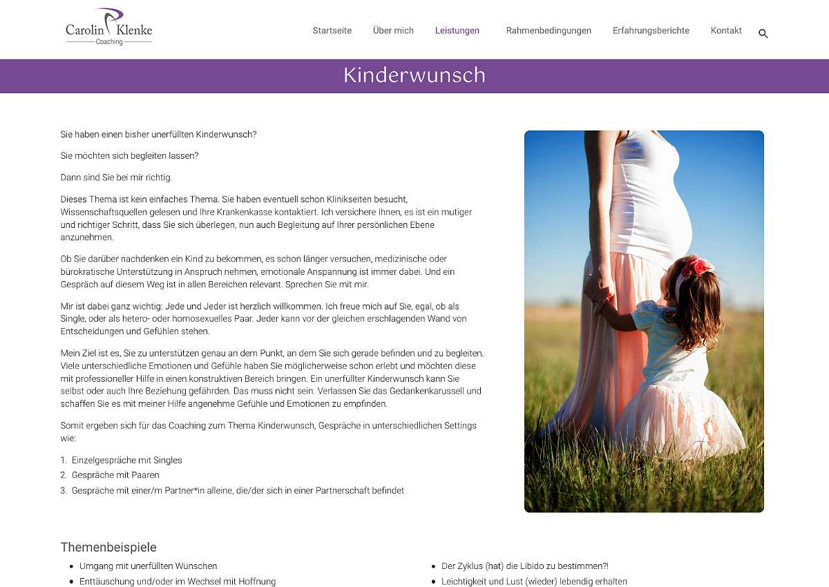 Caroline Klenke Coaching: Neuaufbau der Website