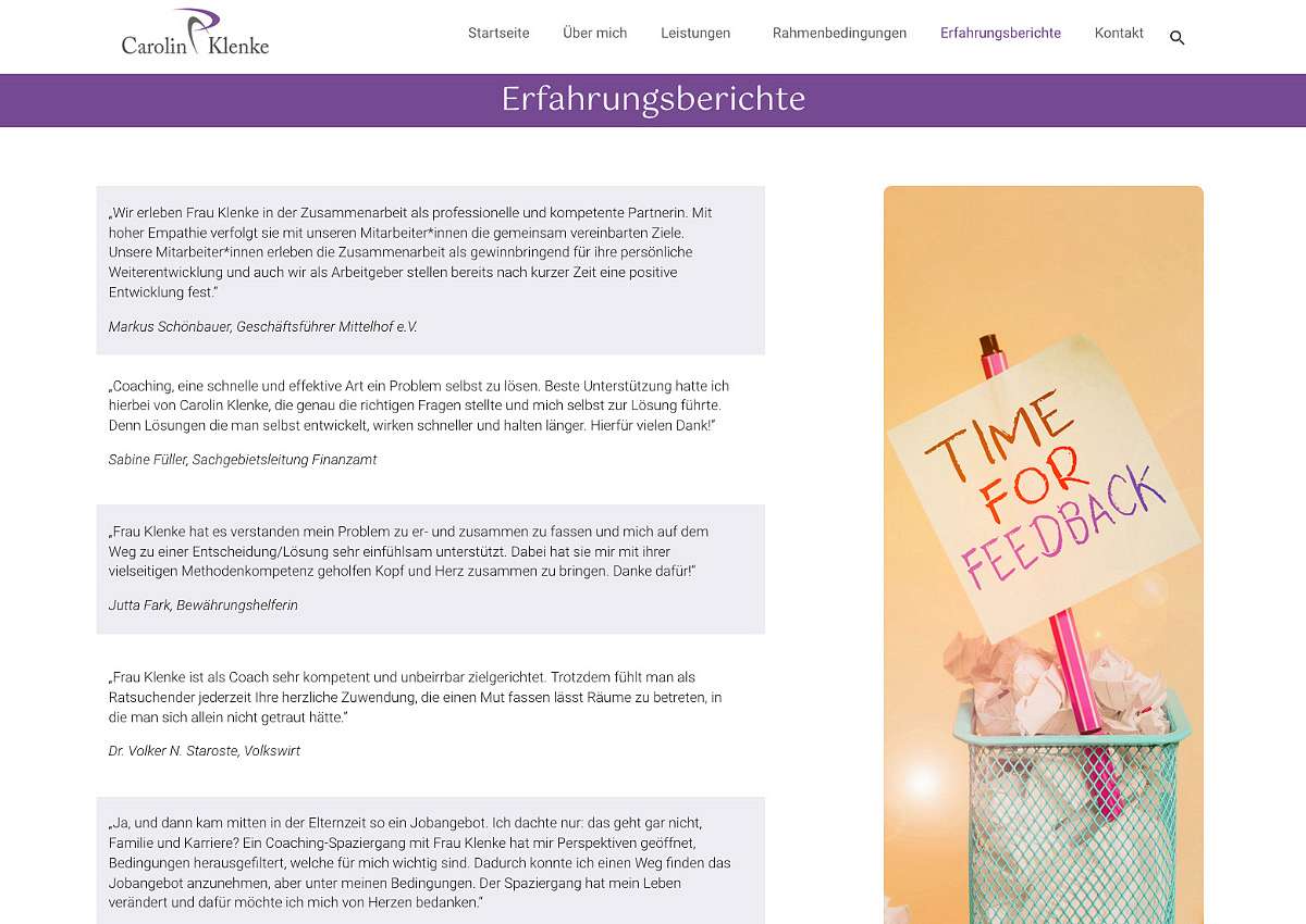 Caroline Klenke Coaching: Neuaufbau der Website